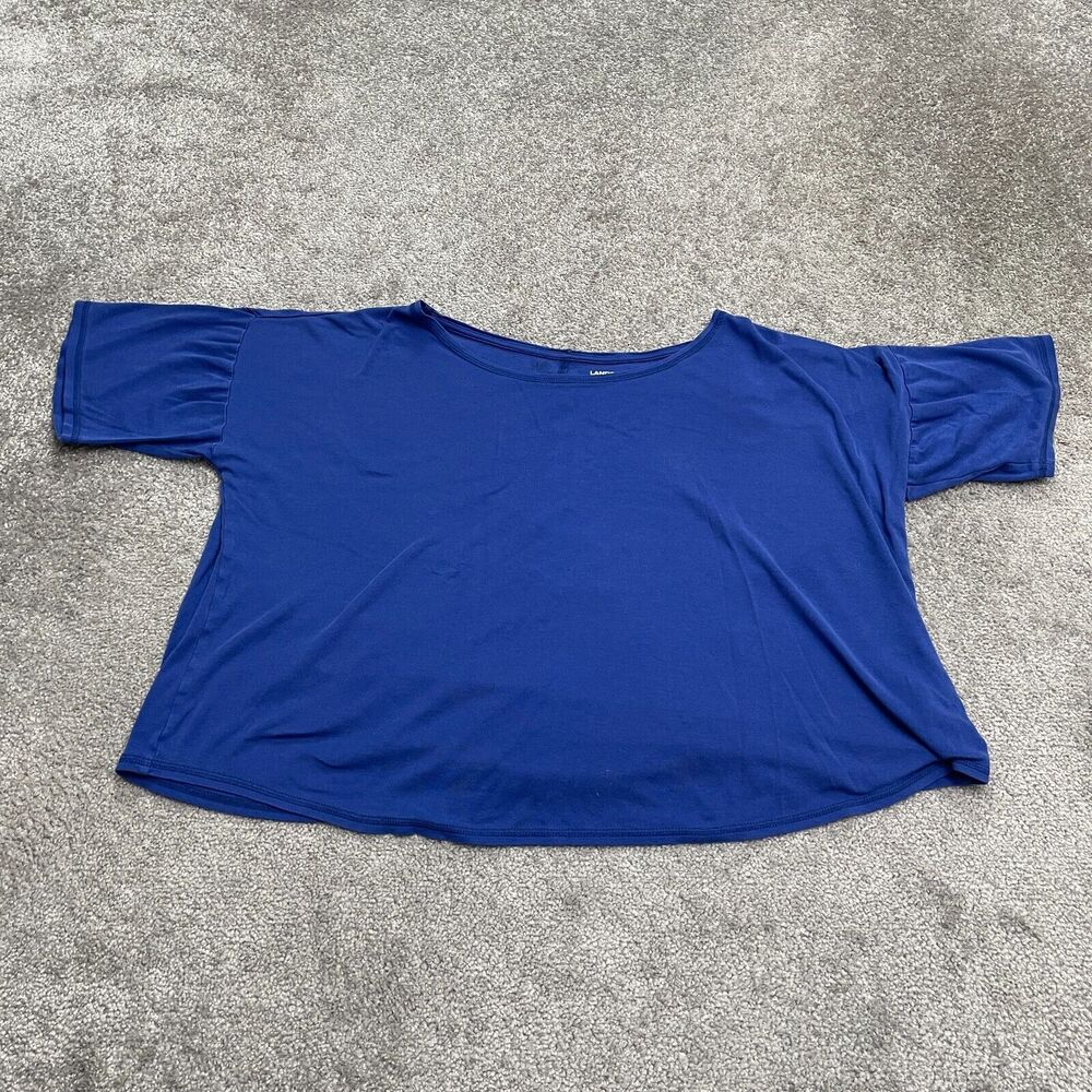 Lands' End Basic T-Shirt Womens 1X Blue Boat Neck Short Sleeve Cotton Casual Top